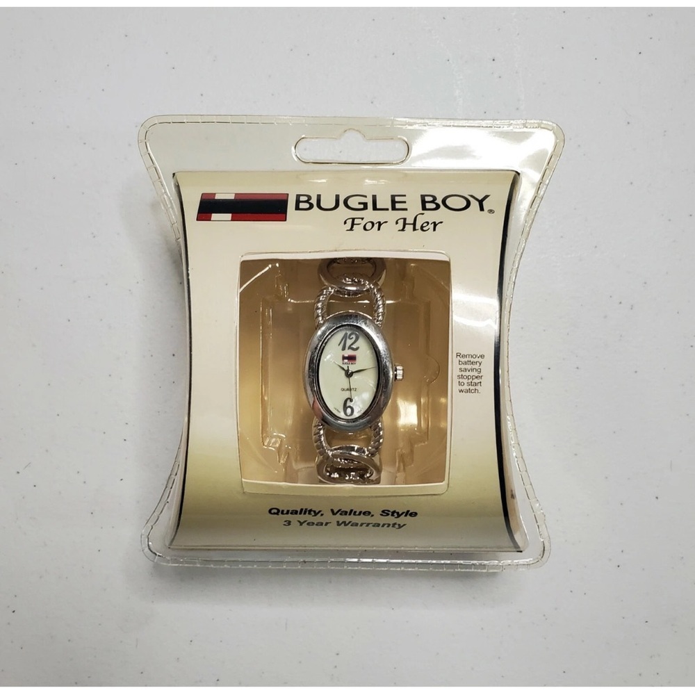 Vintage Bugle Boy Ladies Silver Watch NEW Old Stock 80s 90s Y2K Hipster